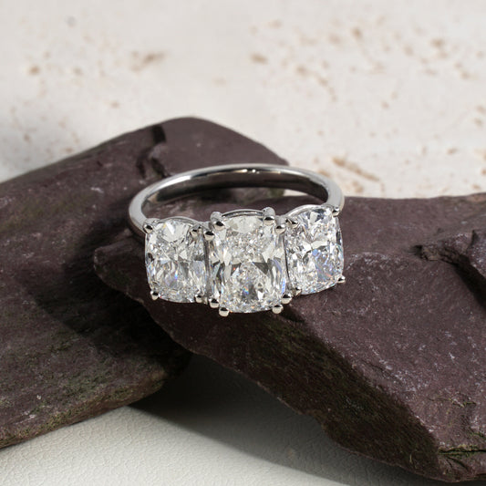 Nadia Cushion-Cut Lab-Grown Diamond Trilogy Ring in Platinum
