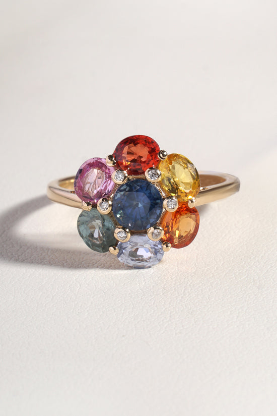 Keza Multicolour Mixed Stone &  Natural  Diamond Ring in 14K Yellow Gold