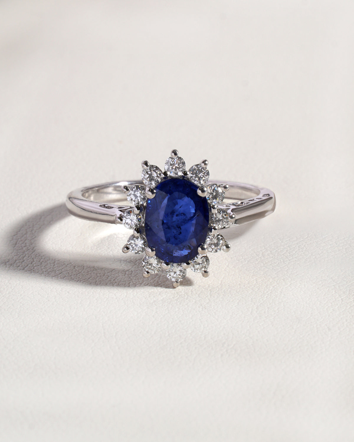 Eira Blue Sapphire & Lab-Grown Diamond Halo Ring in 18K White Gold