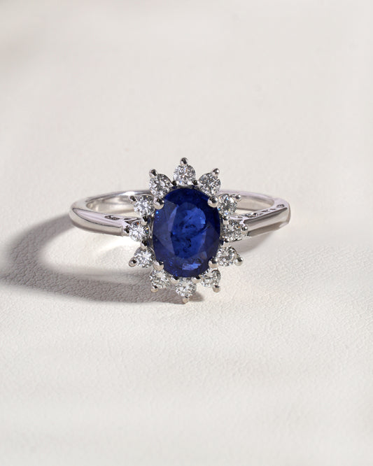 Eira Blue Sapphire & Lab-Grown Diamond Halo Ring in 18K White Gold