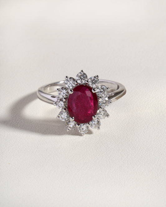 Laya Ruby & Lab-Grown Diamond Halo Ring in 18K White Gold