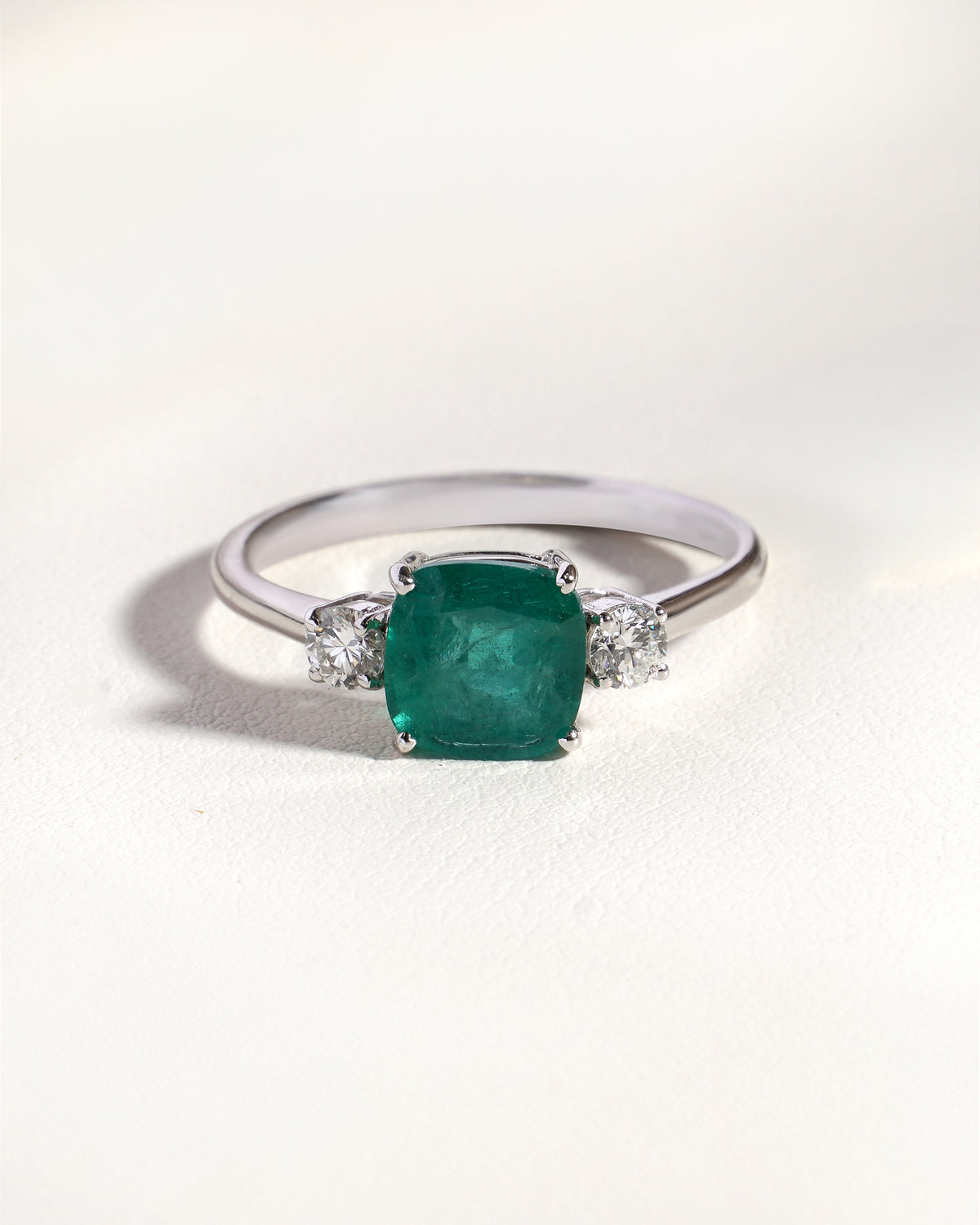 Oona Green Emerald & Lab-Grown Diamond Trilogy Ring in 18K White Gold