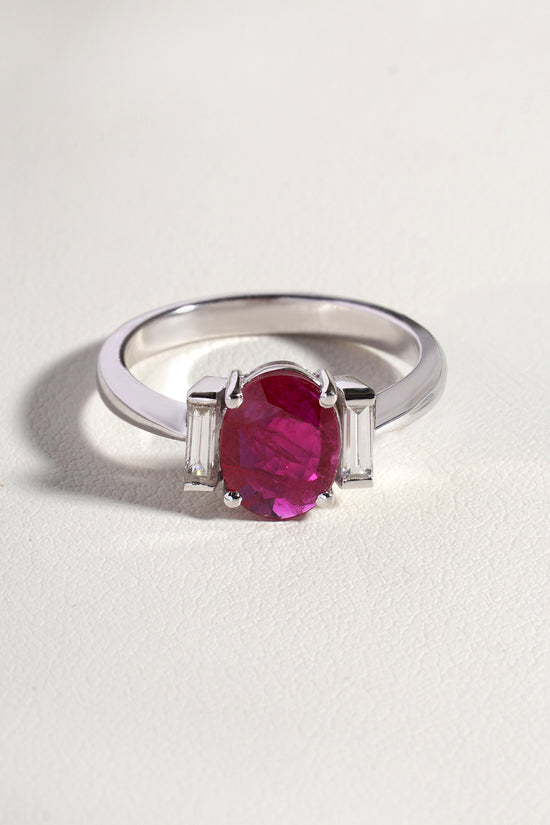 Zaya  Natural  Ruby &  Natural Lab-Grown Diamond Trilogy Ring in 18K White Gold