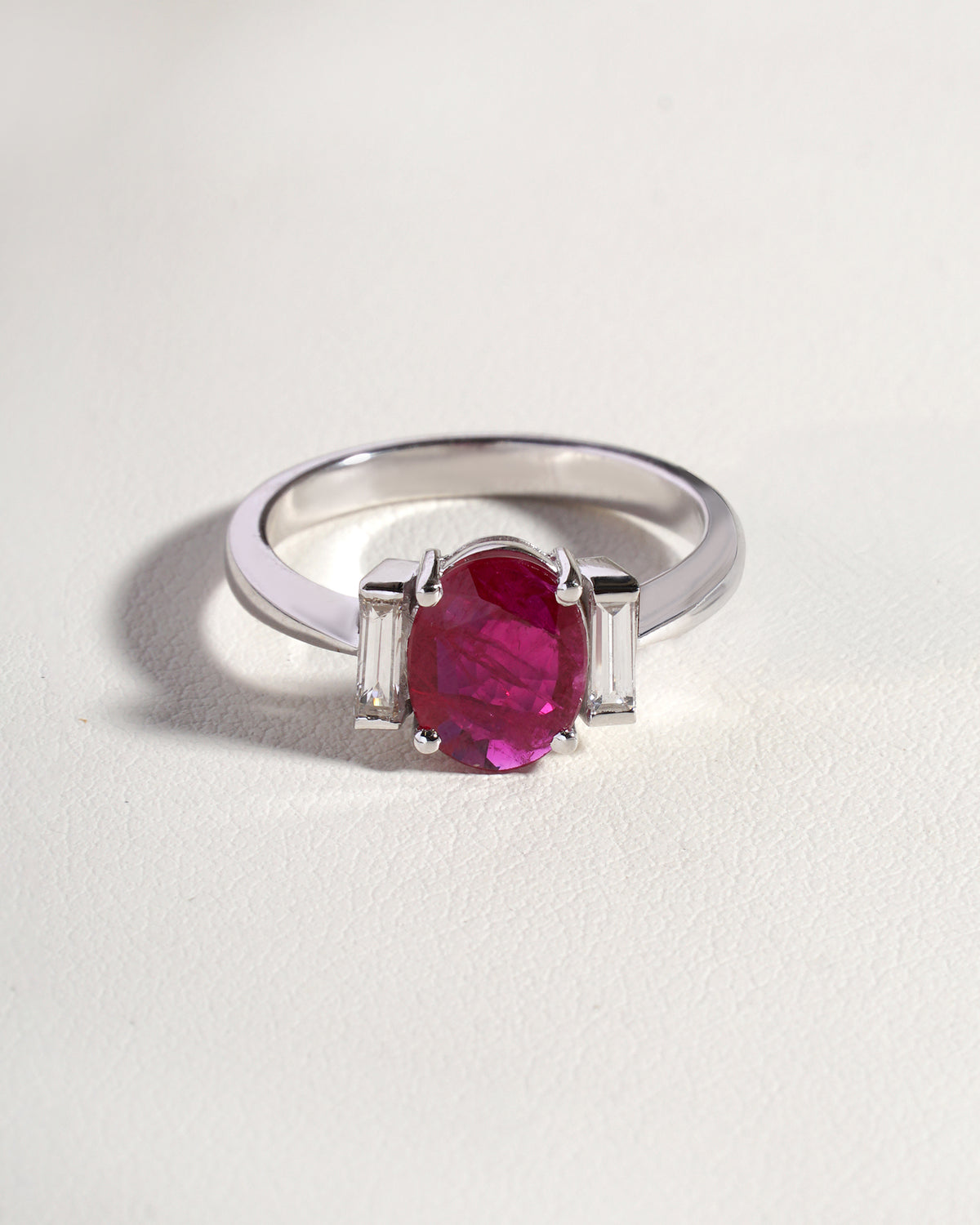 Zaya Ruby & Lab-Grown Diamond Trilogy Ring in 18K White Gold