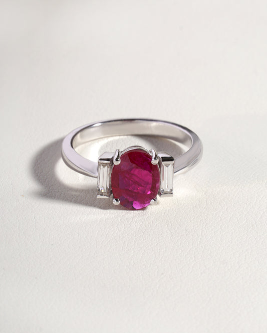 Zaya Ruby & Lab-Grown Diamond Trilogy Ring in 18K White Gold