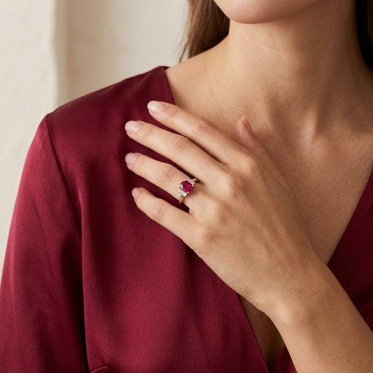 Zaya  Natural  Ruby &  Natural Lab-Grown Diamond Trilogy Ring in 18K White Gold