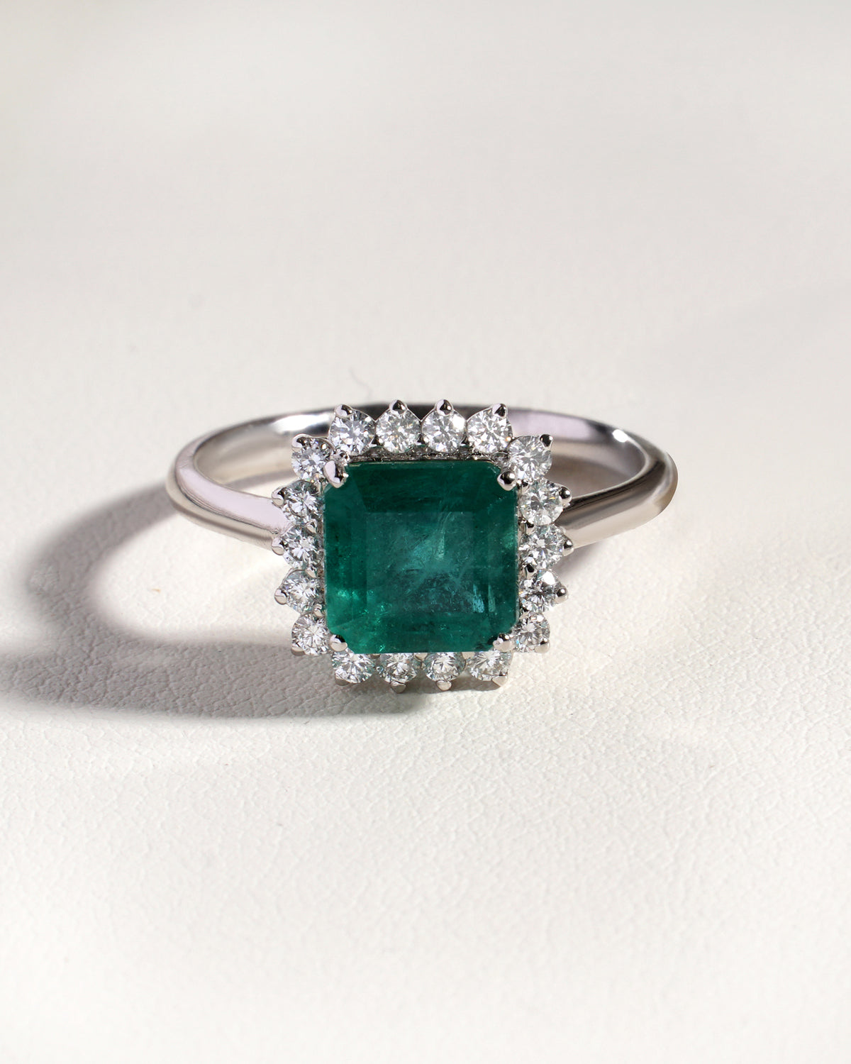 Mira Green Emerald & Lab-Grown Diamond Halo Ring in 18K White Gold