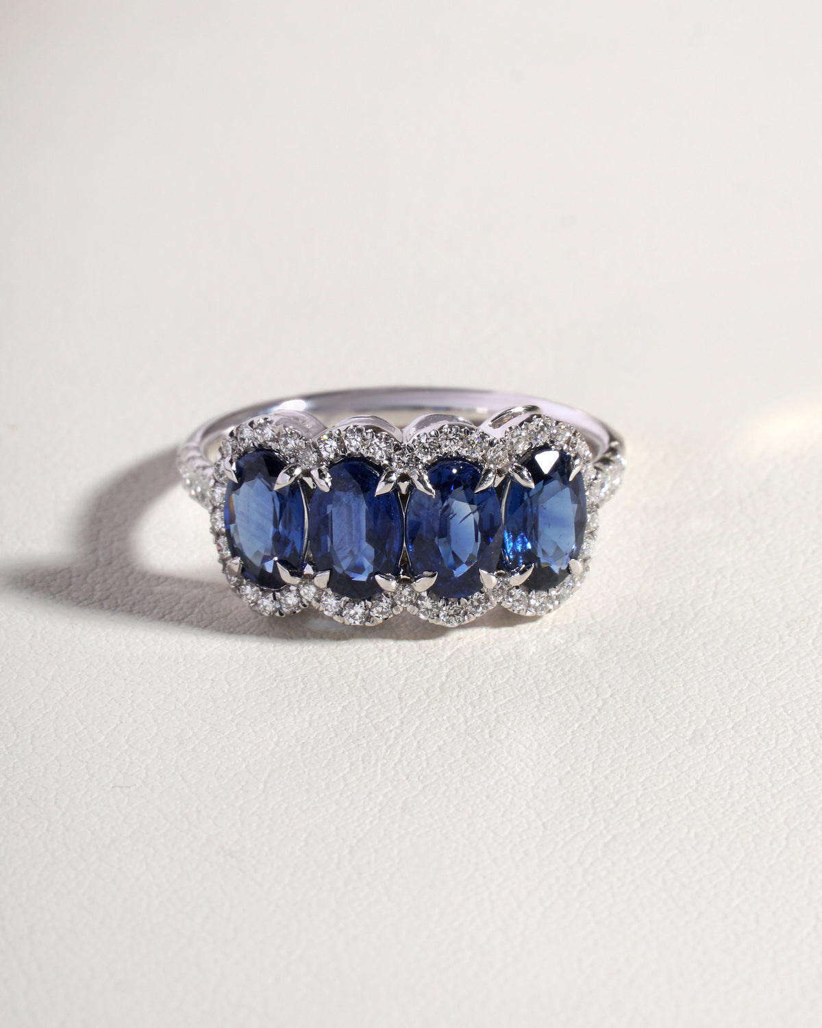 Naya Blue Sapphire & Lab-Grown Diamond 5 Stone Eternity Band with Halo in 18K White Gold