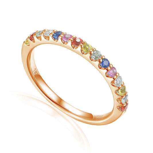 Micro Set Multi Colour Fancy Sapphire Half Eternity Rainbow Stacking Ring