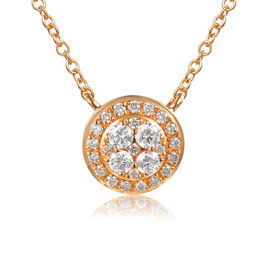 Micro Set Round Brilliant Cut Diamond Circle Shape Cluster Necklace