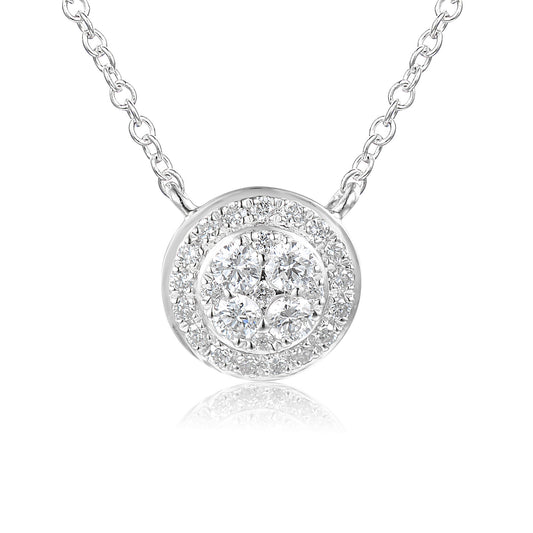 Micro Set Round Brilliant Cut Diamond Circle Shape Cluster Necklace