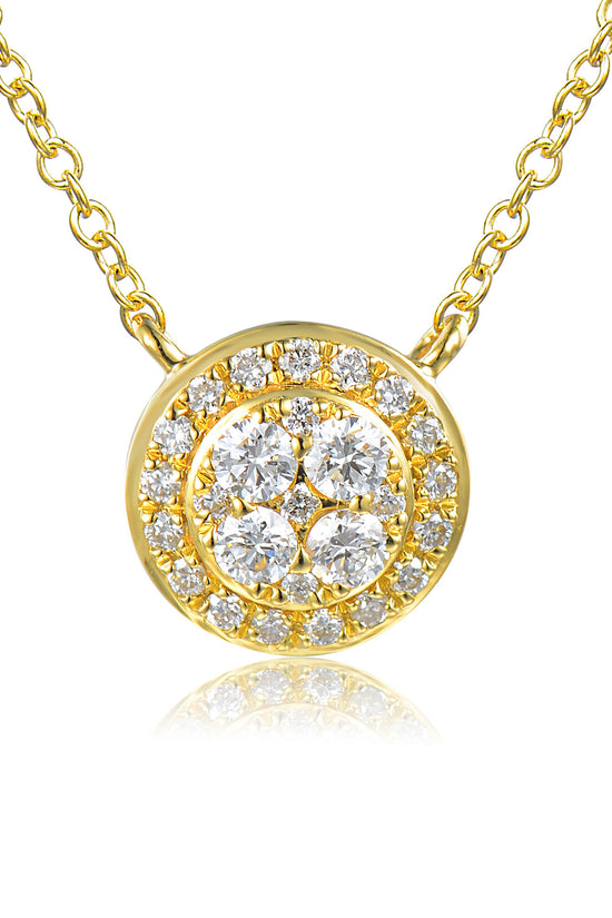 Micro Set Round Brilliant Cut Diamond Circle Shape Cluster Necklace