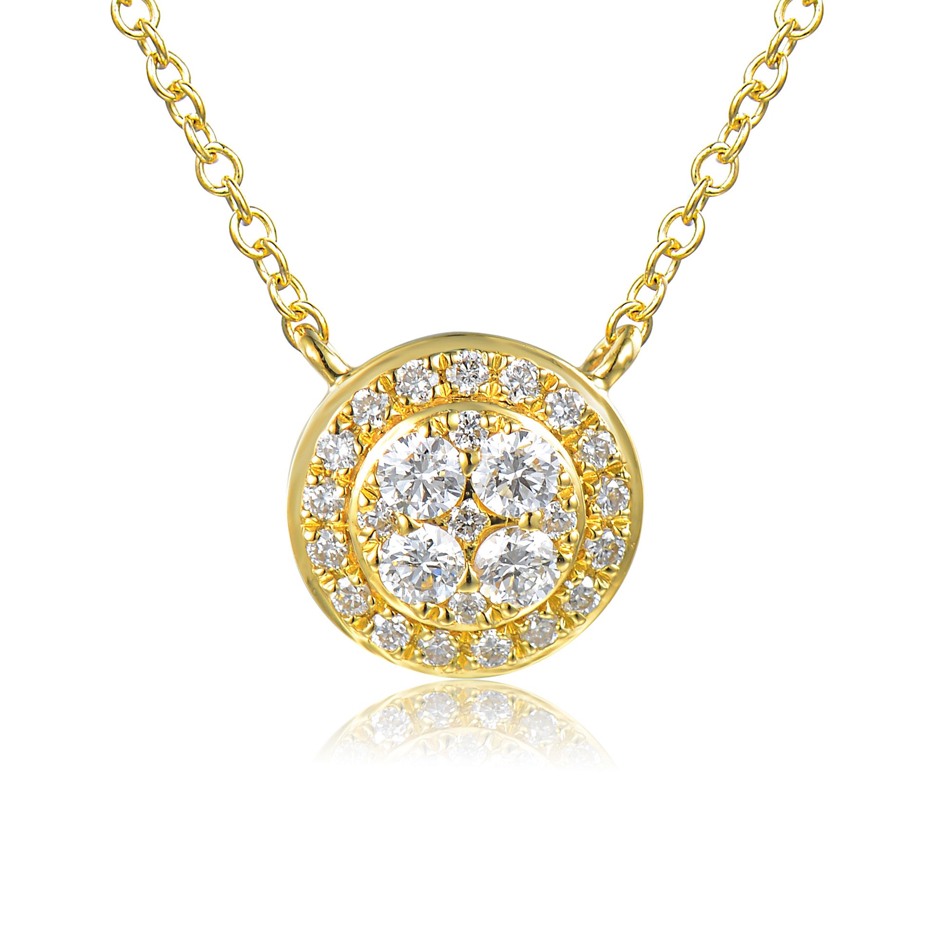 Micro Set Round Brilliant Cut Diamond Circle Shape Cluster Necklace