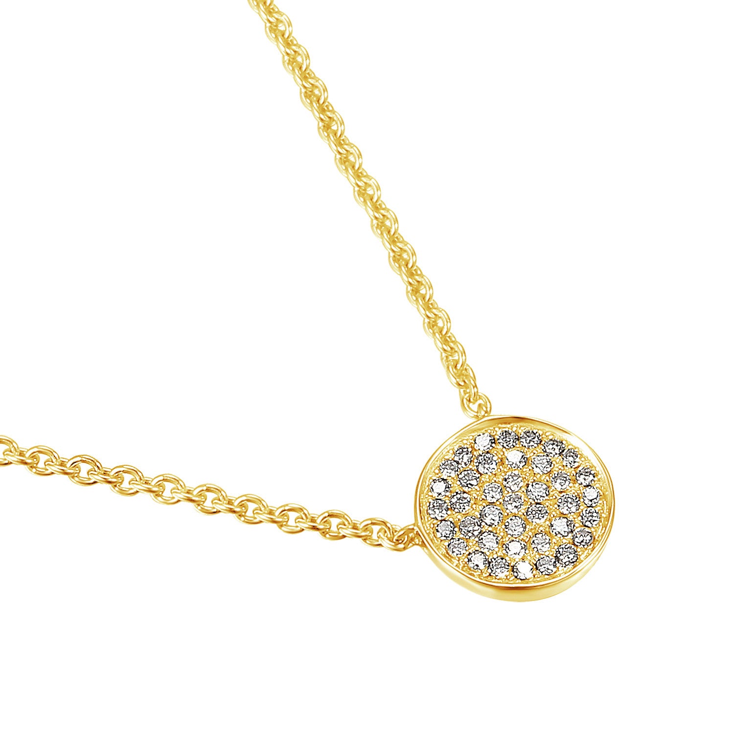 Micro Set Round Brilliant Cut Diamond Circle Shape Cluster Pendant And Chain