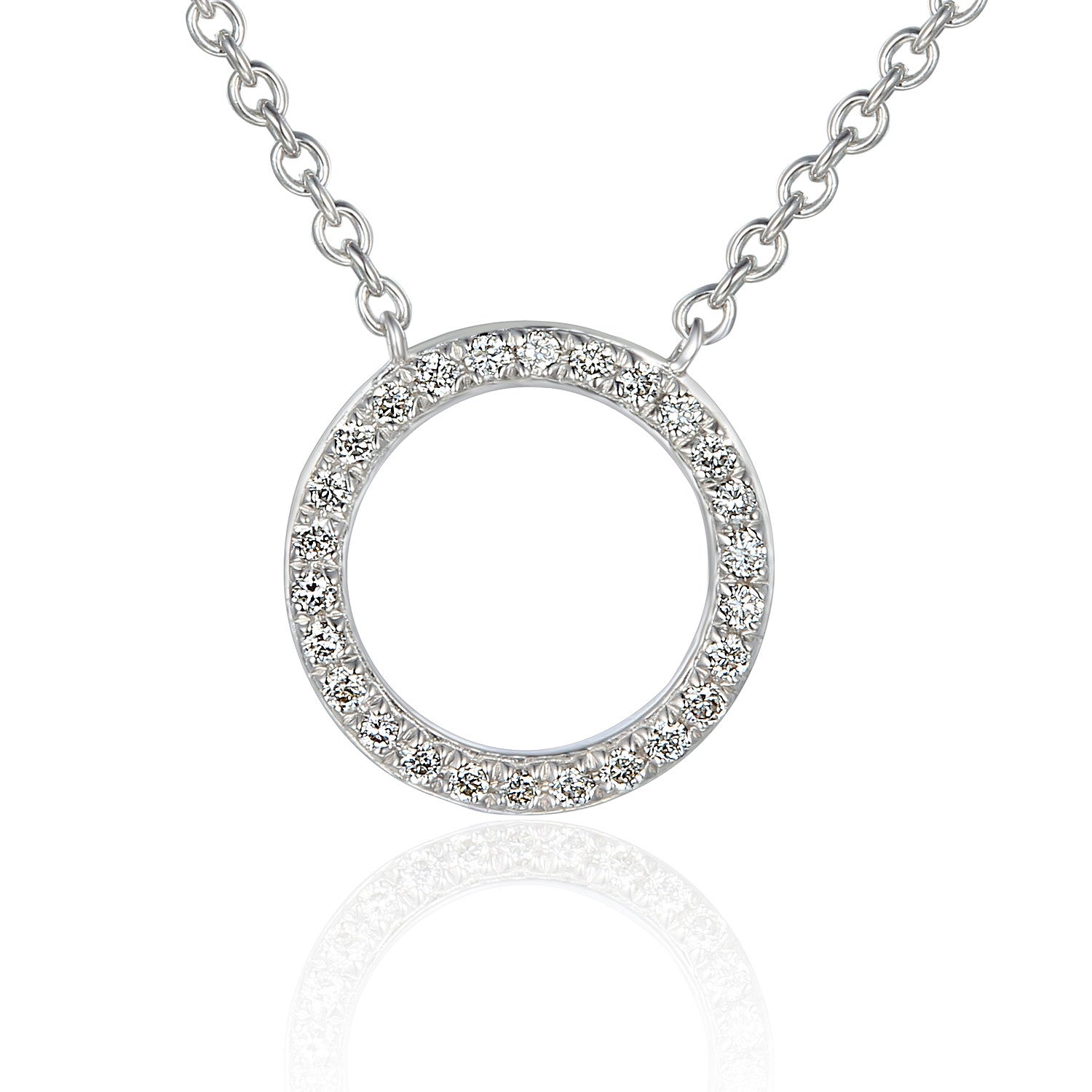 Micro Set Round Brilliant Cut Diamond Circle Shape Pendant And Chain