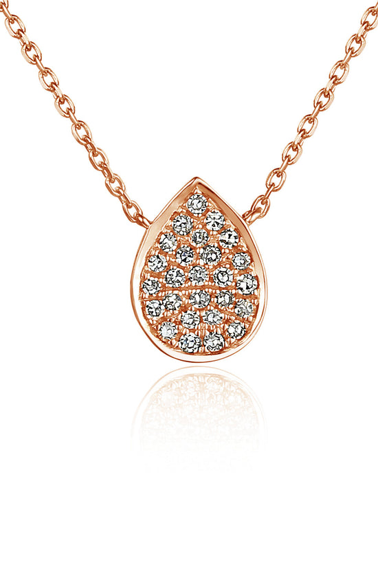 Micro Set Round Brilliant Cut Diamond Cluster Pear Shape Pendant And Chain