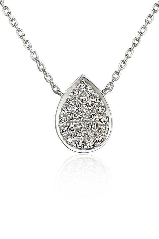 Micro Set Round Brilliant Cut Diamond Cluster Pear Shape Pendant And Chain