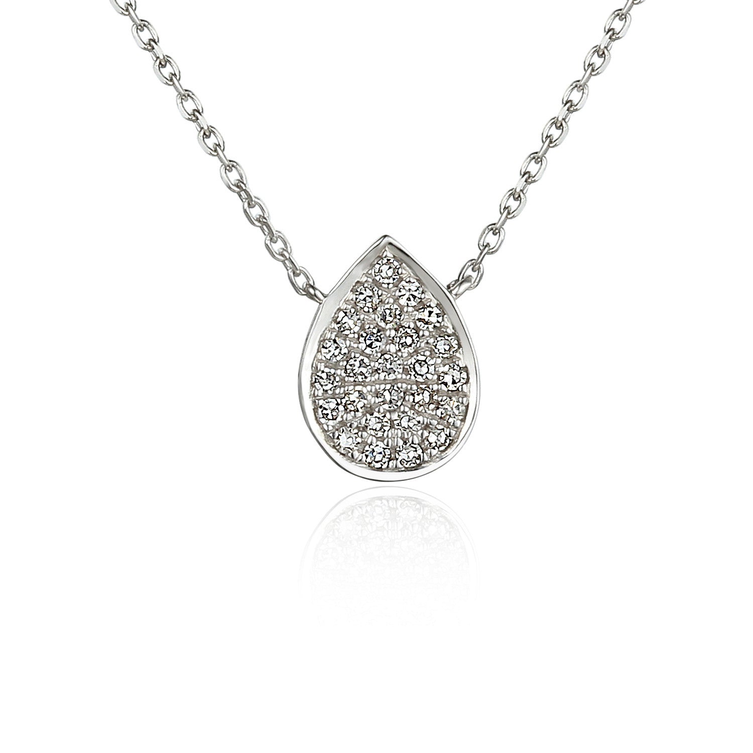 Micro Set Round Brilliant Cut Diamond Cluster Pear Shape Pendant And Chain