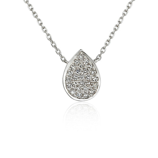Micro Set Round Brilliant Cut Diamond Cluster Pear Shape Pendant And Chain