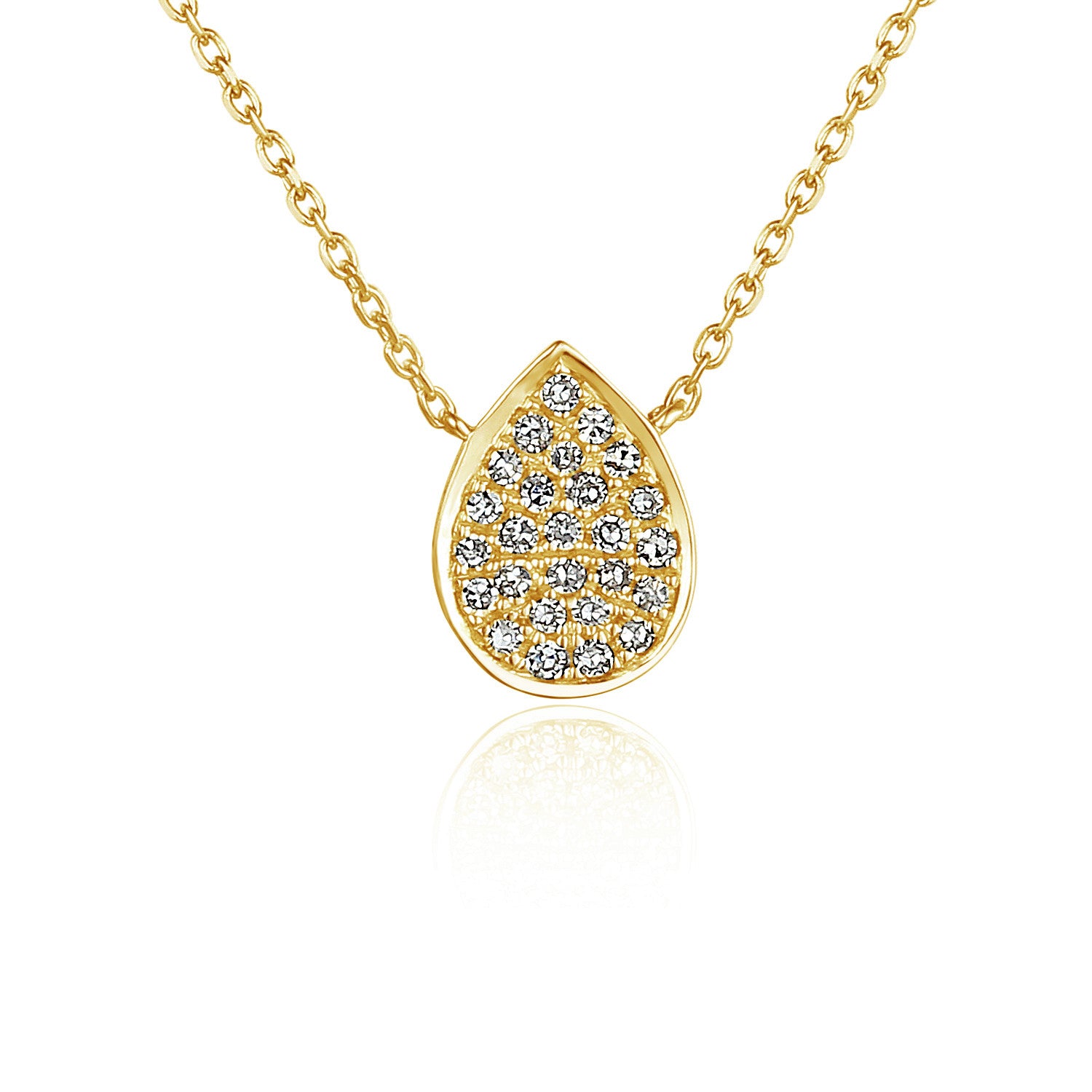 Micro Set Round Brilliant Cut Diamond Cluster Pear Shape Pendant And Chain