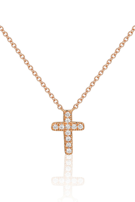Micro Set Round Brilliant Cut Diamond Cross Necklace
