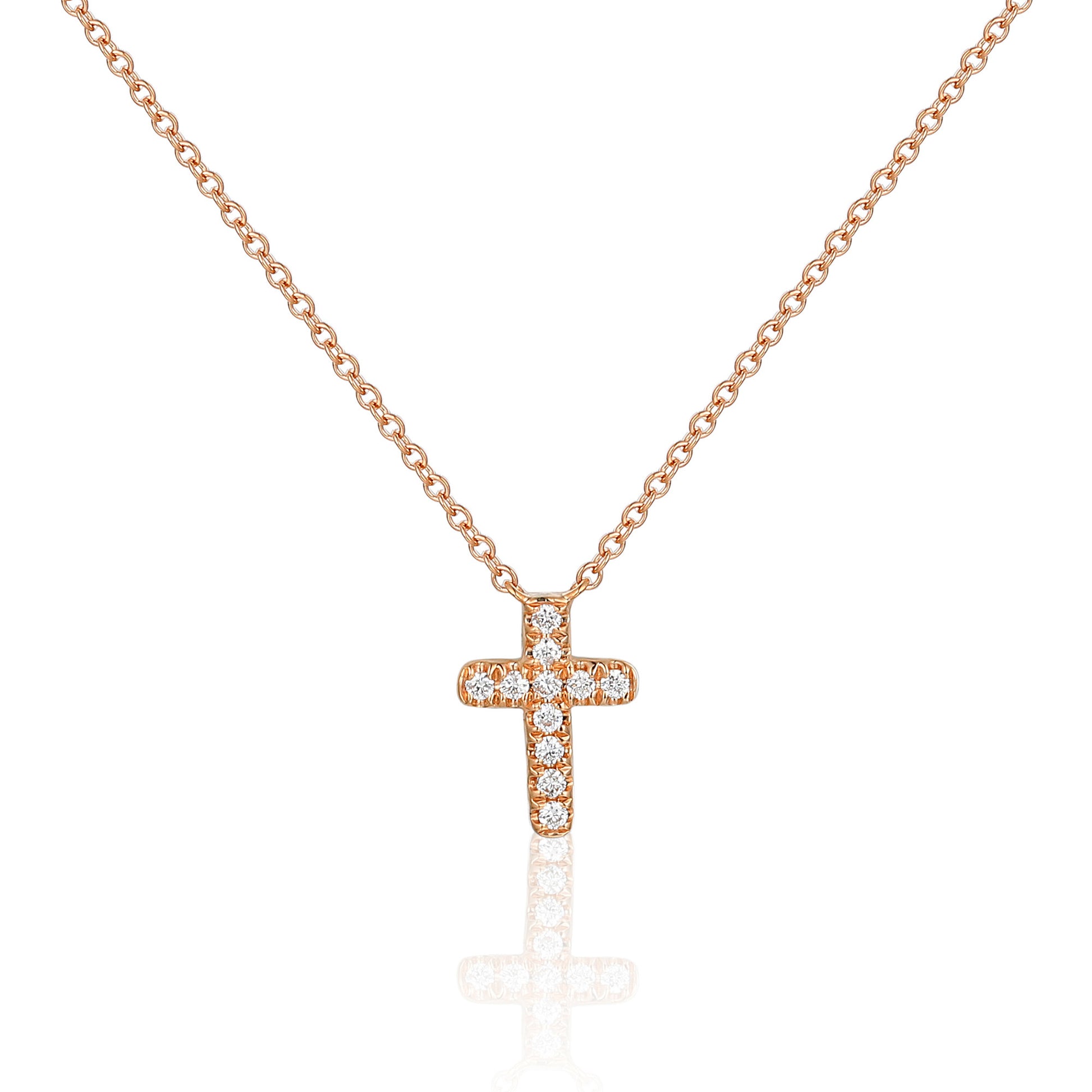 Micro Set Round Brilliant Cut Diamond Cross Necklace