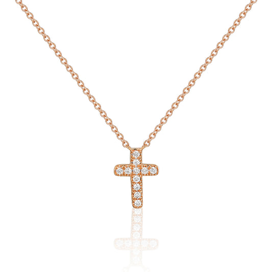 Micro Set Round Brilliant Cut Diamond Cross Necklace