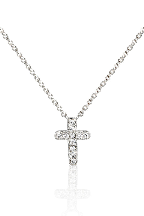 Micro Set Round Brilliant Cut Diamond Cross Necklace