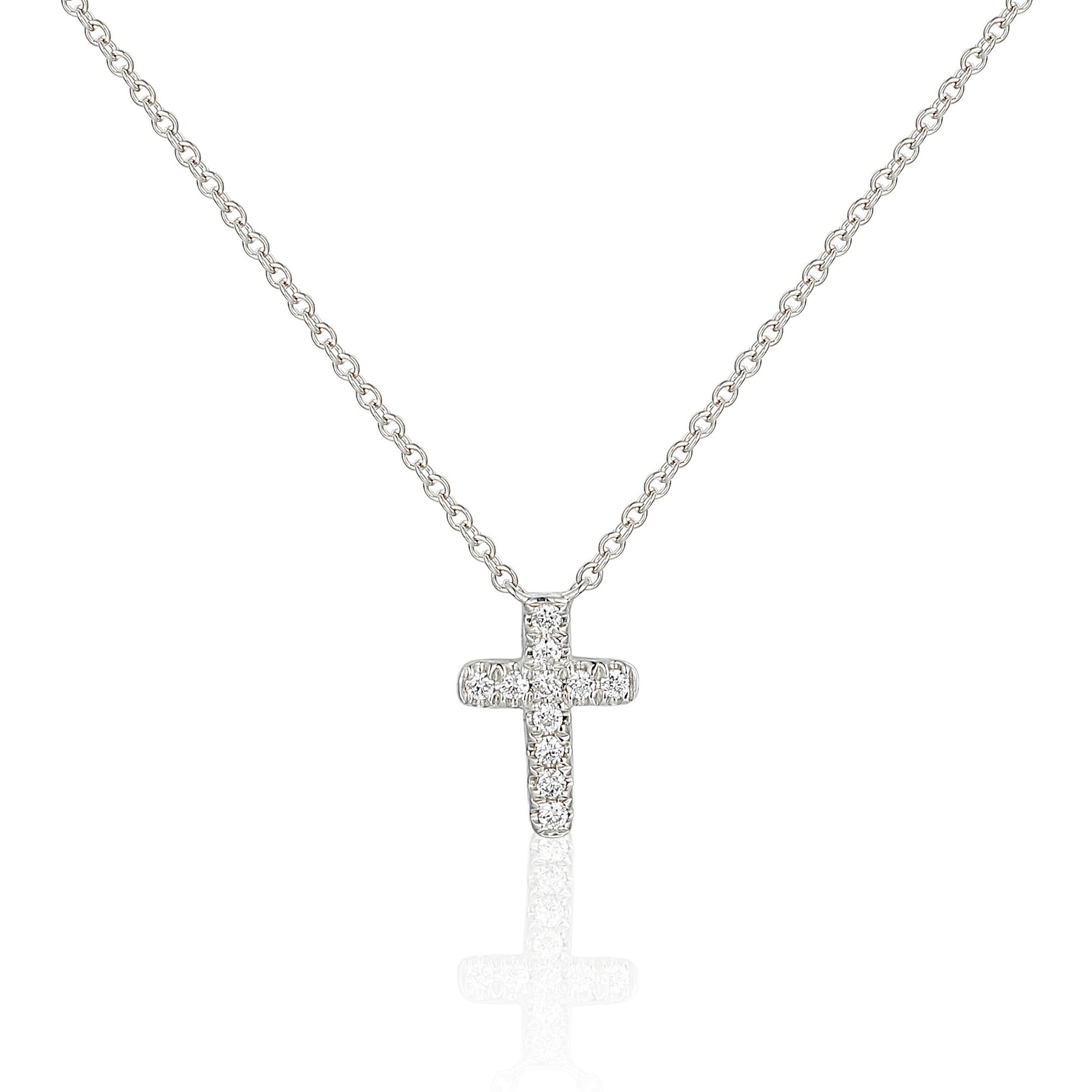 Micro Set Round Brilliant Cut Diamond Cross Necklace