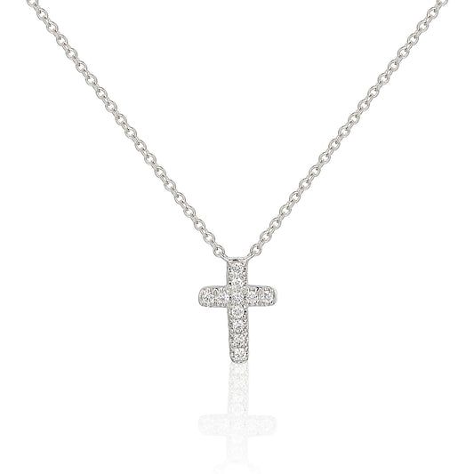 Micro Set Round Brilliant Cut Diamond Cross Necklace