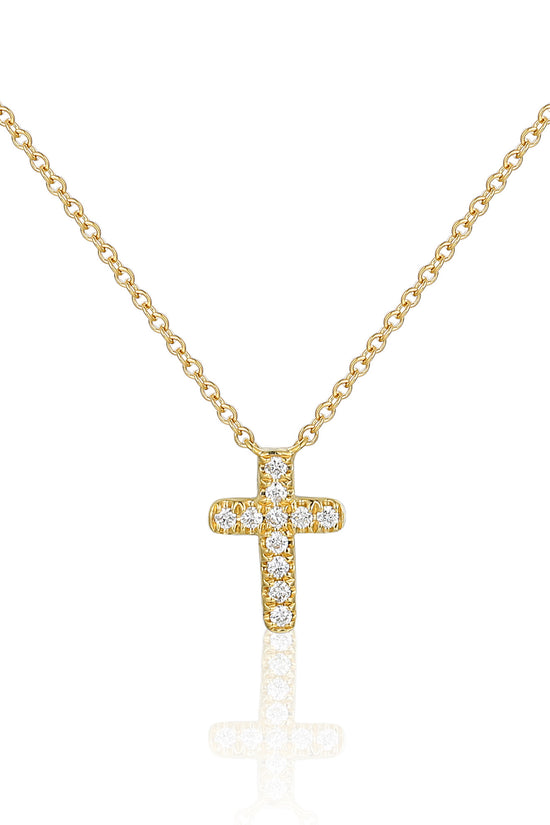 Micro Set Round Brilliant Cut Diamond Cross Necklace