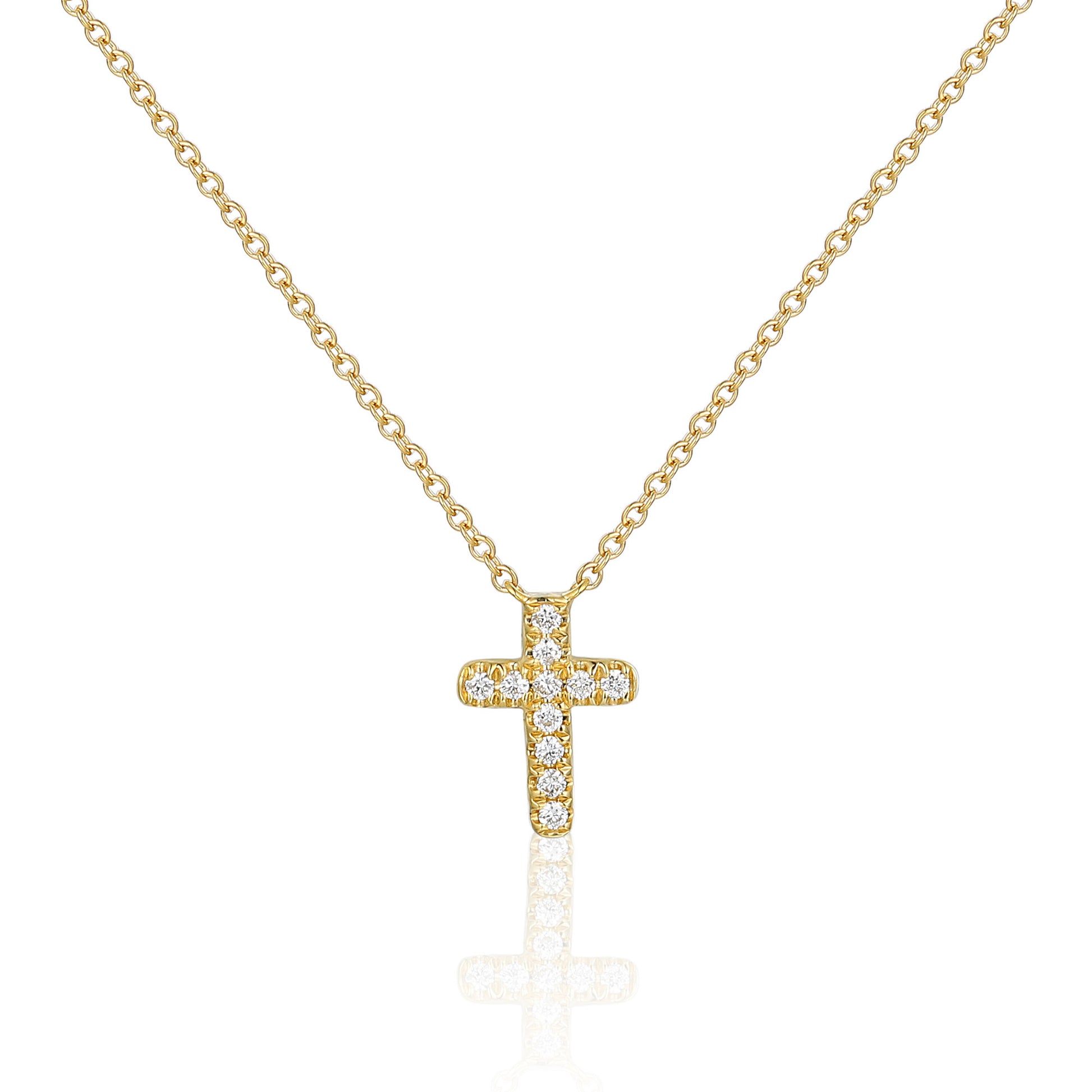 Micro Set Round Brilliant Cut Diamond Cross Necklace
