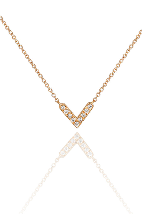 Micro Set Round Brilliant Cut Diamond V Shaped Necklace