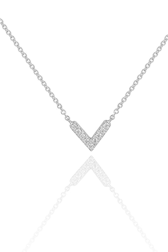 Micro Set Round Brilliant Cut Diamond V Shaped Necklace