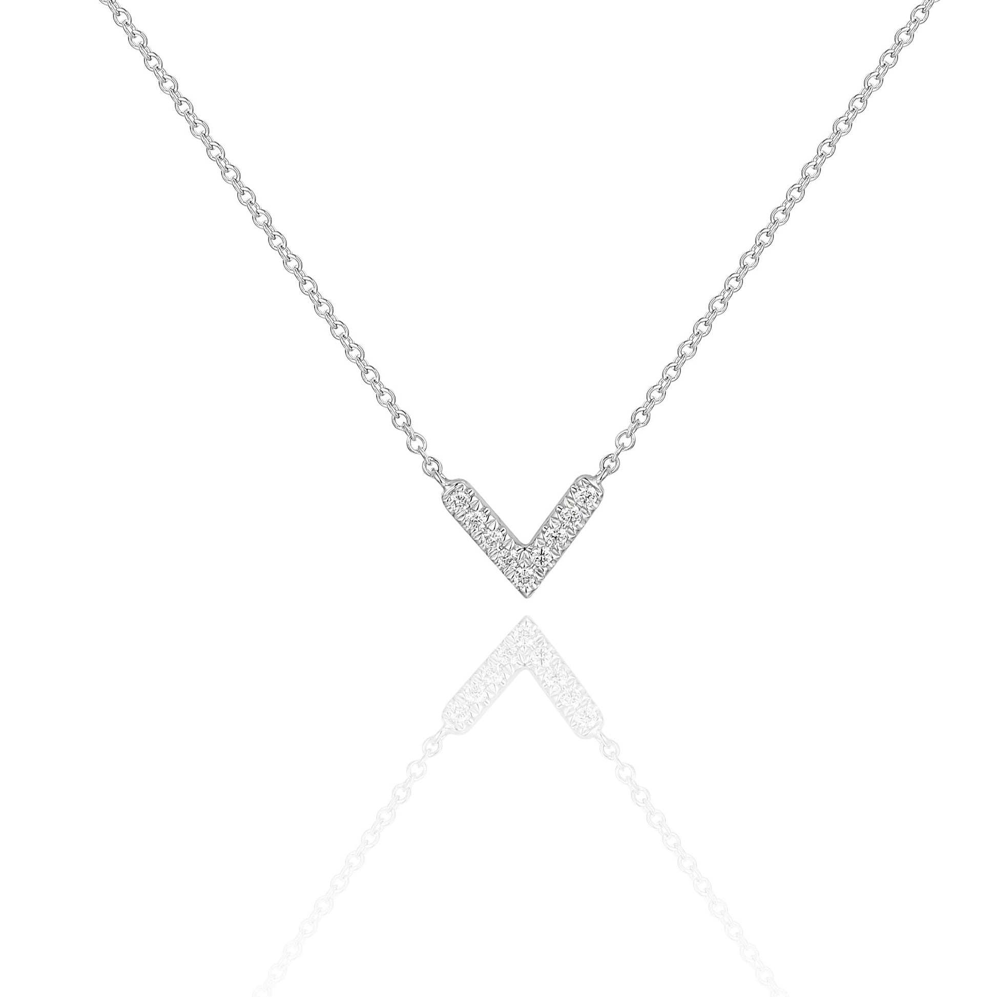 Micro Set Round Brilliant Cut Diamond V Shaped Necklace
