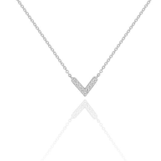 Micro Set Round Brilliant Cut Diamond V Shaped Necklace