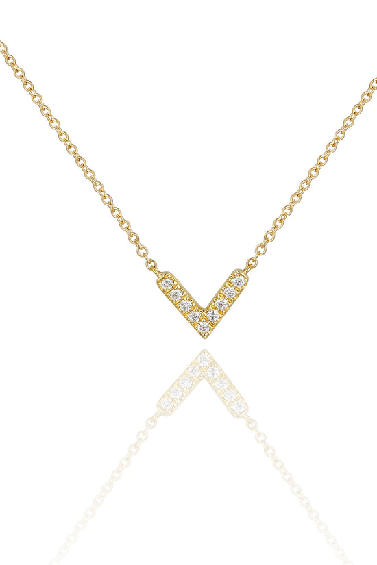 Micro Set Round Brilliant Cut Diamond V Shaped Necklace
