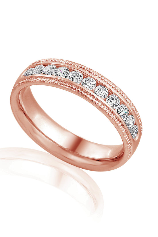 Micro Set Round Brilliant Cut Diamond With Milgrain Half Eternity Ring