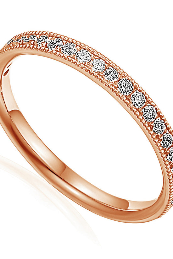 Micro Set Round Brilliant Cut Diamond With Milgrain Half Eternity Ring