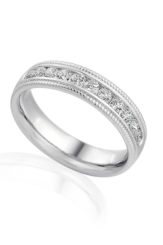 Micro Set Round Brilliant Cut Diamond With Milgrain Half Eternity Ring