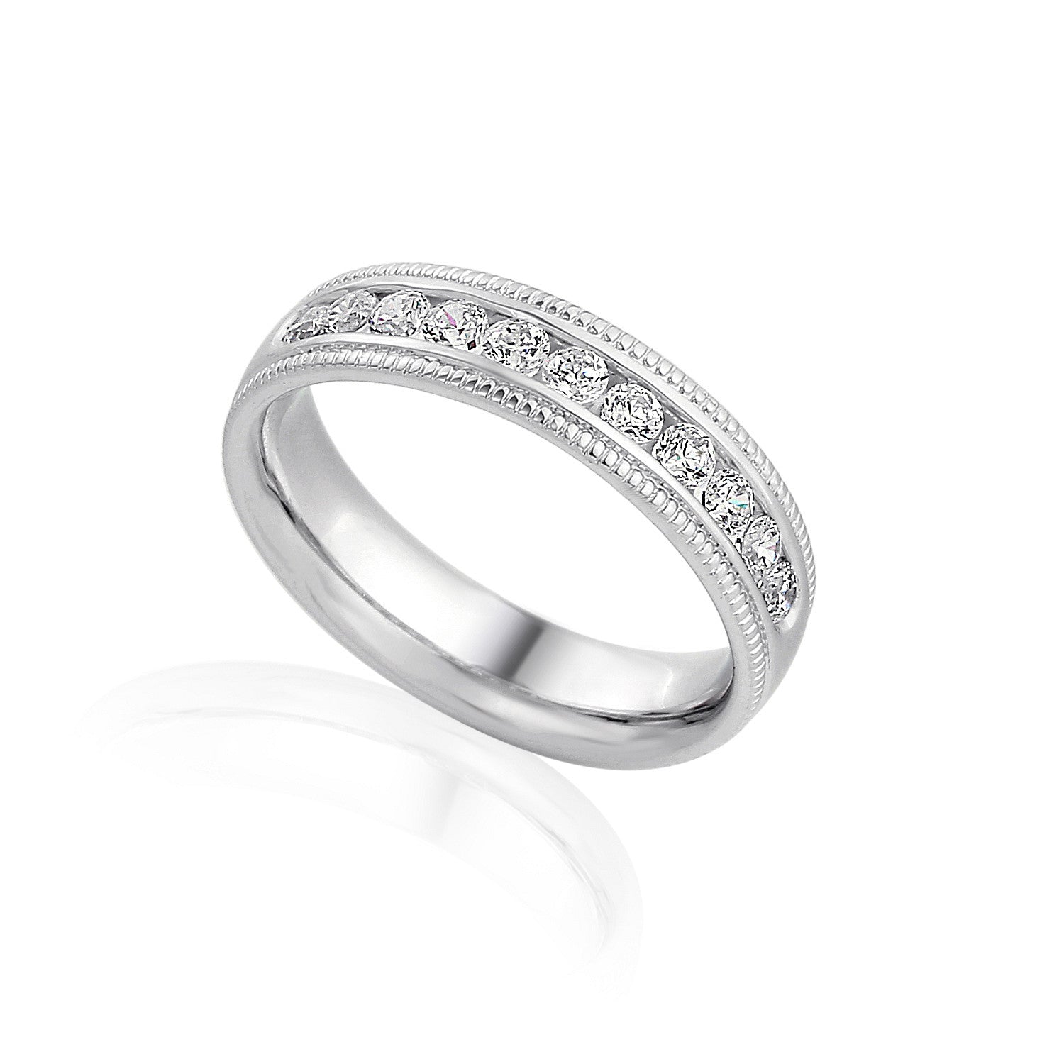 Micro Set Round Brilliant Cut Diamond With Milgrain Half Eternity Ring