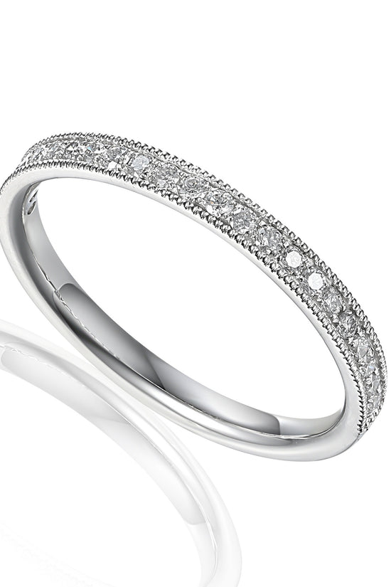 Micro Set Round Brilliant Cut Diamond With Milgrain Half Eternity Ring