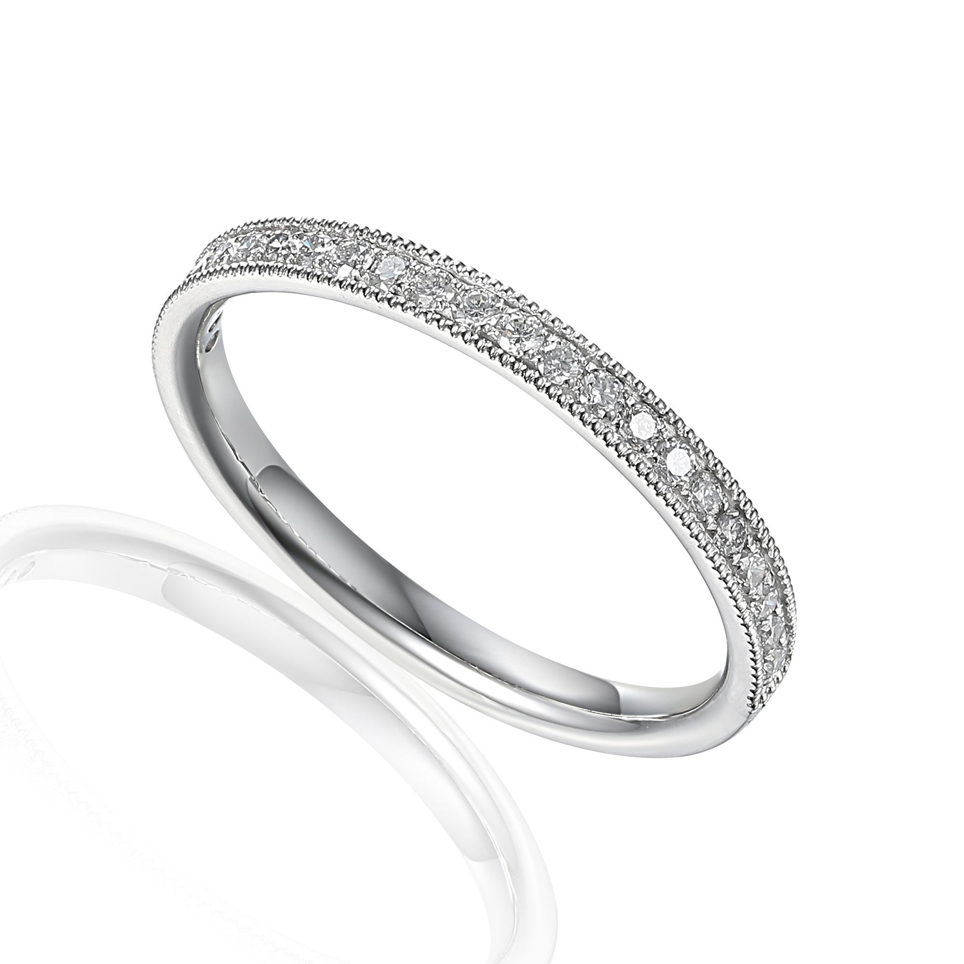 Micro Set Round Brilliant Cut Diamond With Milgrain Half Eternity Ring