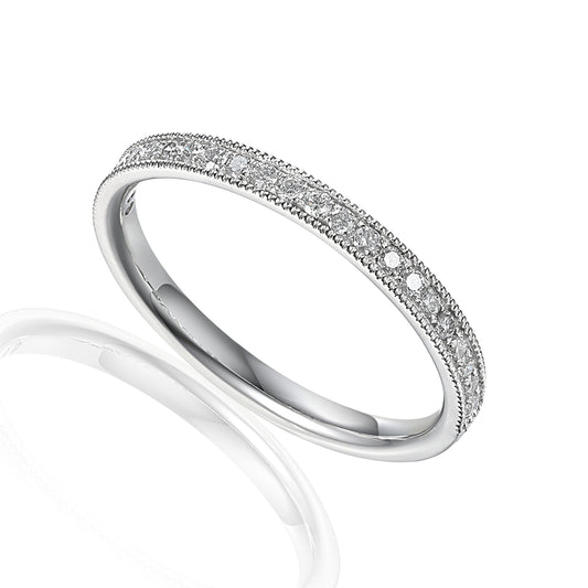 Micro Set Round Brilliant Cut Diamond With Milgrain Half Eternity Ring