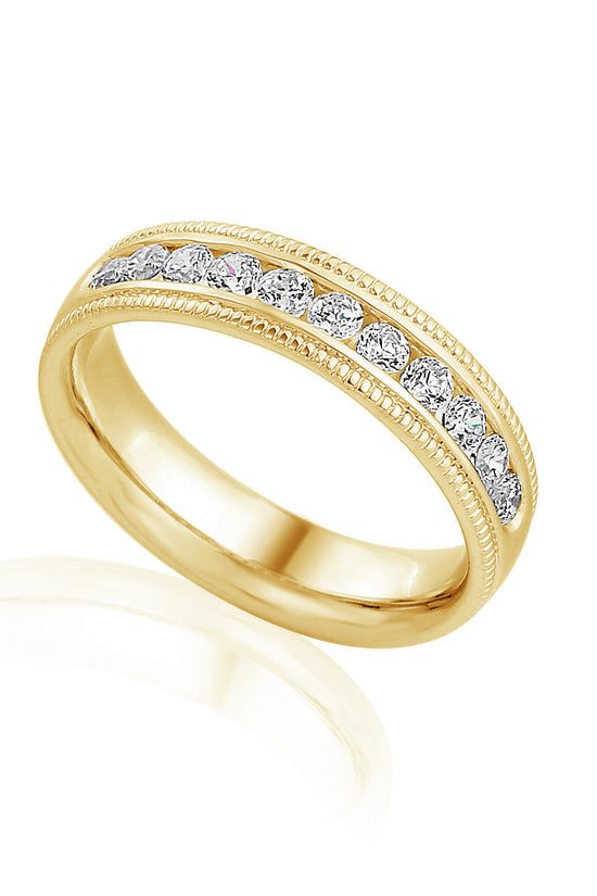 Micro Set Round Brilliant Cut Diamond With Milgrain Half Eternity Ring