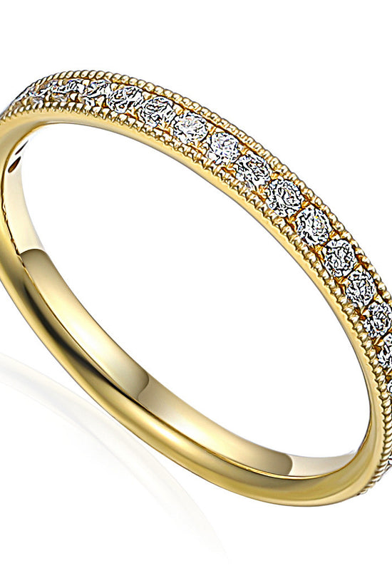 Micro Set Round Brilliant Cut Diamond With Milgrain Half Eternity Ring