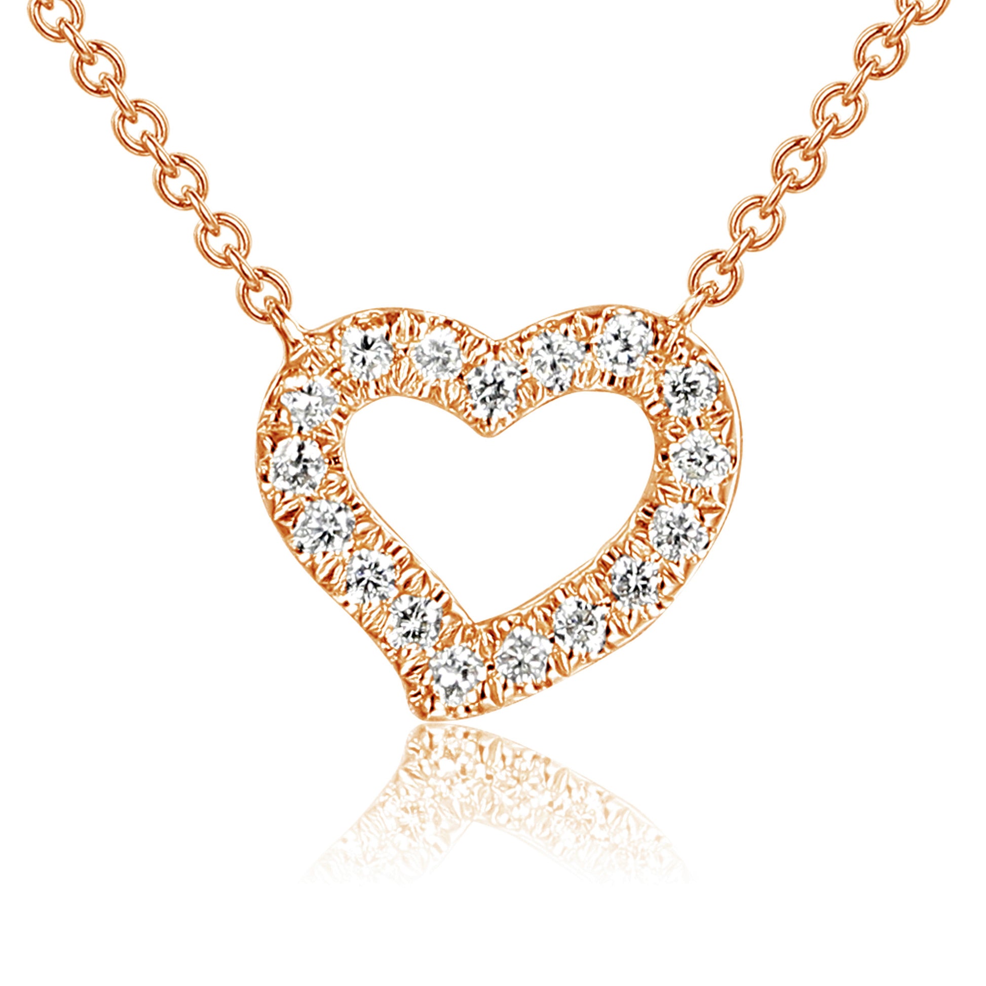 Micro Set Round Diamond Heart Necklace