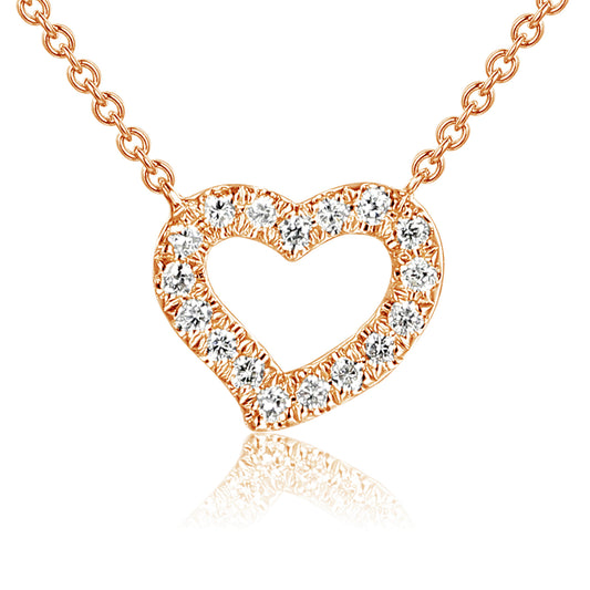 Micro Set Round Diamond Heart Necklace