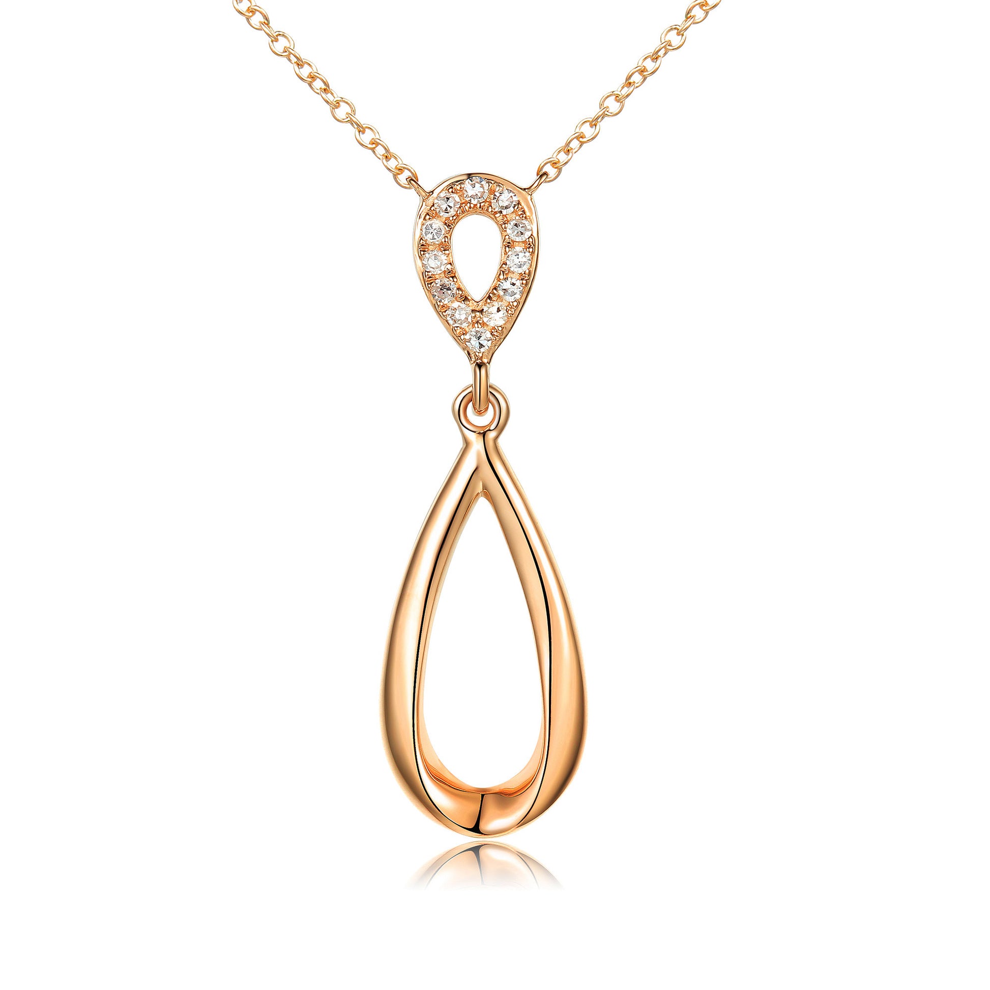 Micro Set Round Diamond Pear Shape Drop Necklace