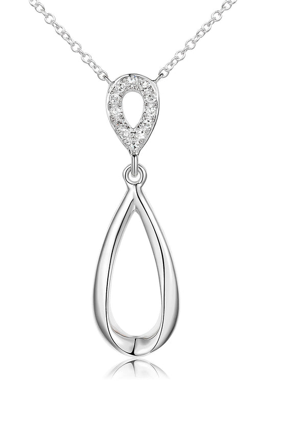 Micro Set Round Diamond Pear Shape Drop Necklace
